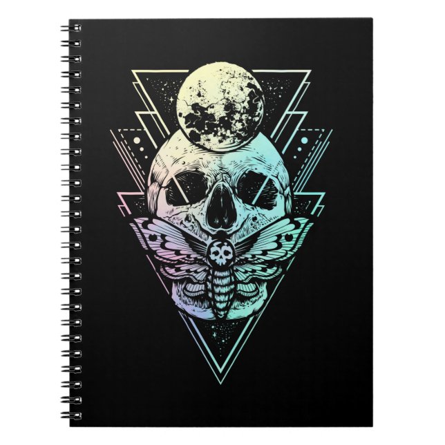 Caderno Espiral Gótico Pastel Moon Skull Gótica Crescente Wicca Mo (Frente)