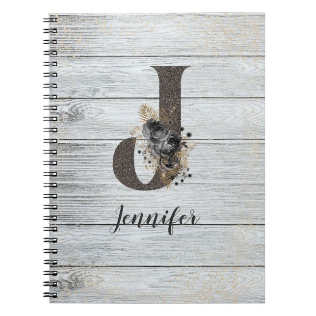 Caderno Espiral Gótico preto Elegante Monograma Moderno (Frente)