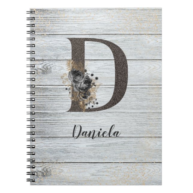 Caderno Espiral Gótico preto Elegante Monograma Moderno (Frente)