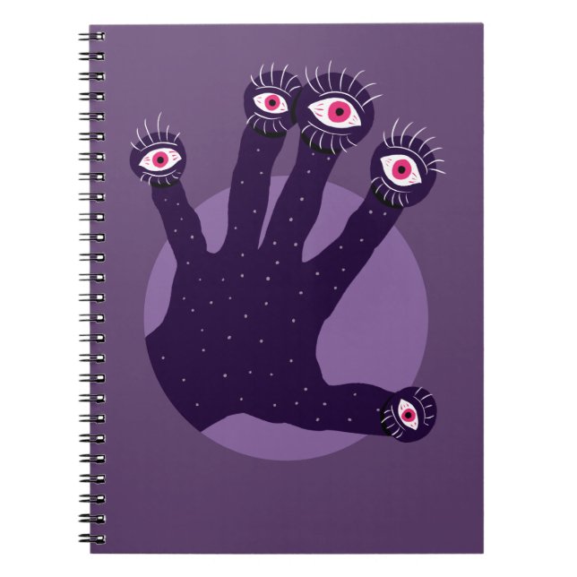 Caderno Espiral Gótico Roxo Olhos Estranhos Da Mão (Frente)