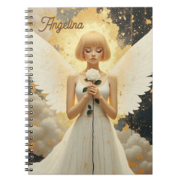 Caderno Espiral Graça Celestial Anjo Bonito e Rosa Personalizado