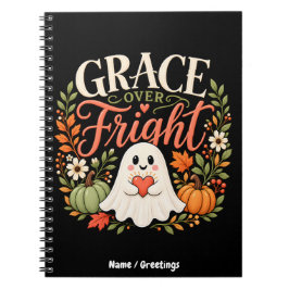 Caderno Espiral Graça Sobre Medo Cute Fantasma Abóbora Outono