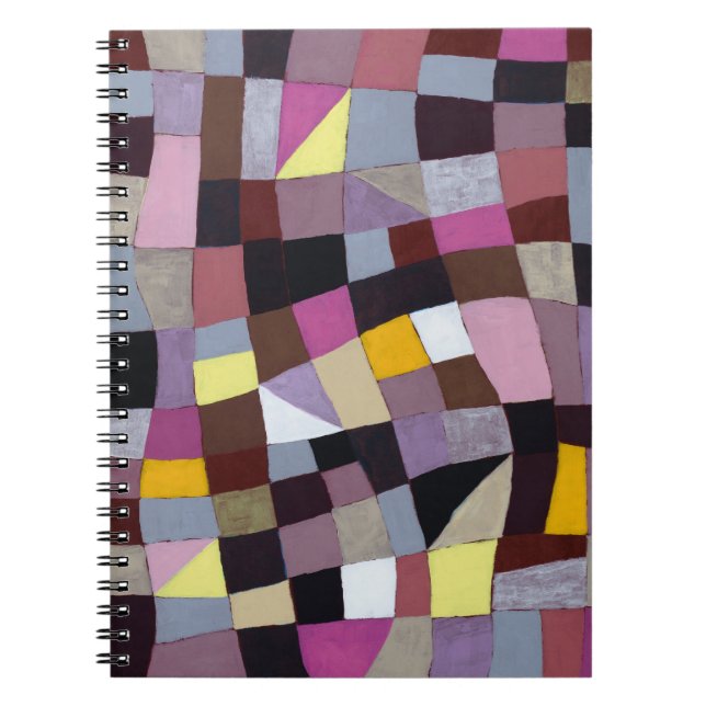Caderno Espiral Grade Irregular: pintura Abstrato violeta-amarela. (Frente)