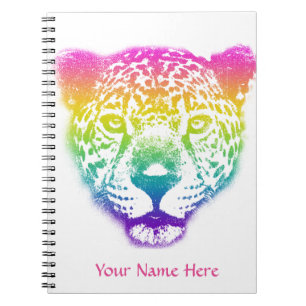 Caderno Espiral Gradiente Arco-Íris Cheetah Face Personalizada