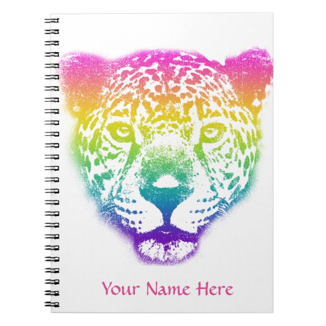 Caderno Espiral Gradiente Arco-Íris Cheetah Face Personalizada (Frente)