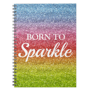 Caderno Espiral Gradiente de Arco-íris Brilhante com Glitter Nasci