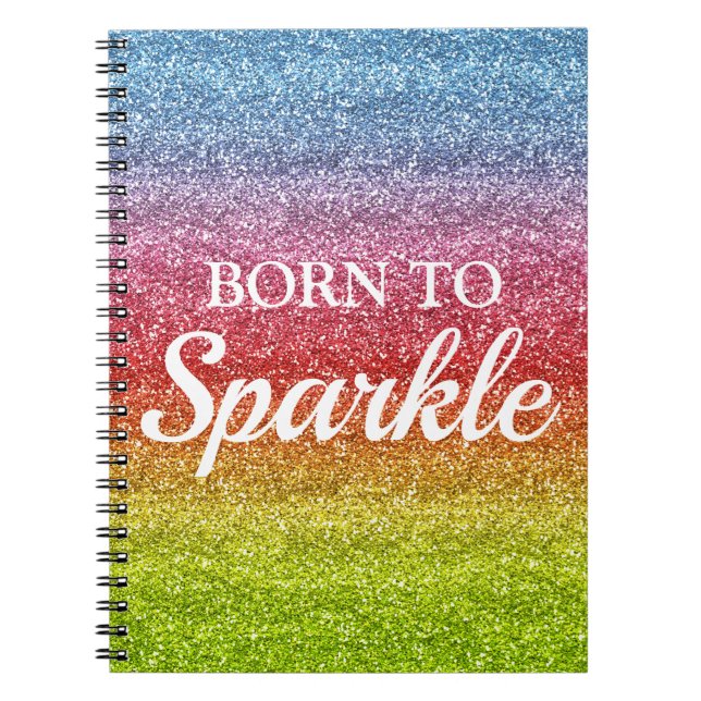 Caderno Espiral Gradiente de Arco-íris Brilhante com Glitter Nasci (Frente)