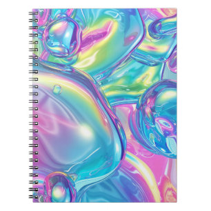 Caderno Espiral Gradiente de Aura Metálico Líquido Holográfico Est