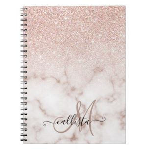 Caderno Espiral Gradiente de mármore branco brilhante Rosa, Dourad