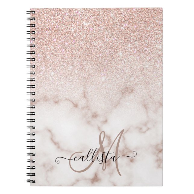 Caderno Espiral Gradiente de mármore branco brilhante Rosa, Dourad (Frente)