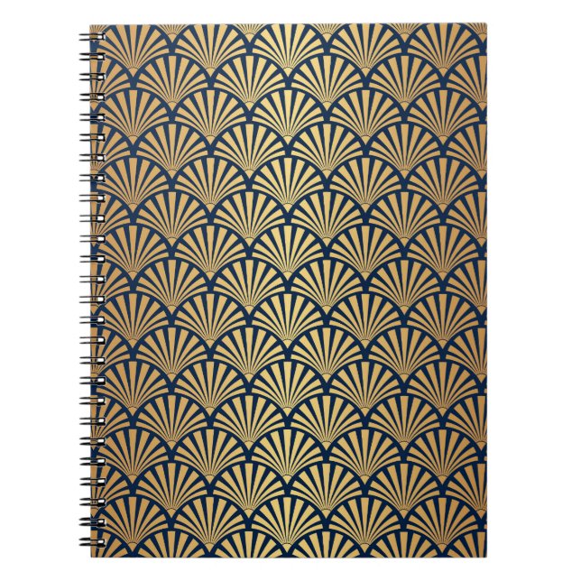 Caderno Espiral Gradiente Dourado: Deco de Arte Sem Costura (Frente)
