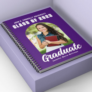 Caderno Espiral Graduação Moderna de Foto do Formando Roxo
