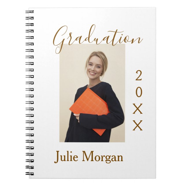 Caderno Espiral Graduation photo brown golden year 20XX namesimple (Frente)