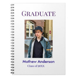 Caderno Espiral Graduation photo name class of 20XX blue simple bo