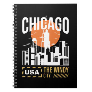 Caderno Espiral Gráfico da Silhueta de Chicago EUA Design da Cid