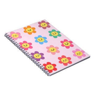 Caderno Espiral Gráfico de Emoções de Flor Kawaii Fofo