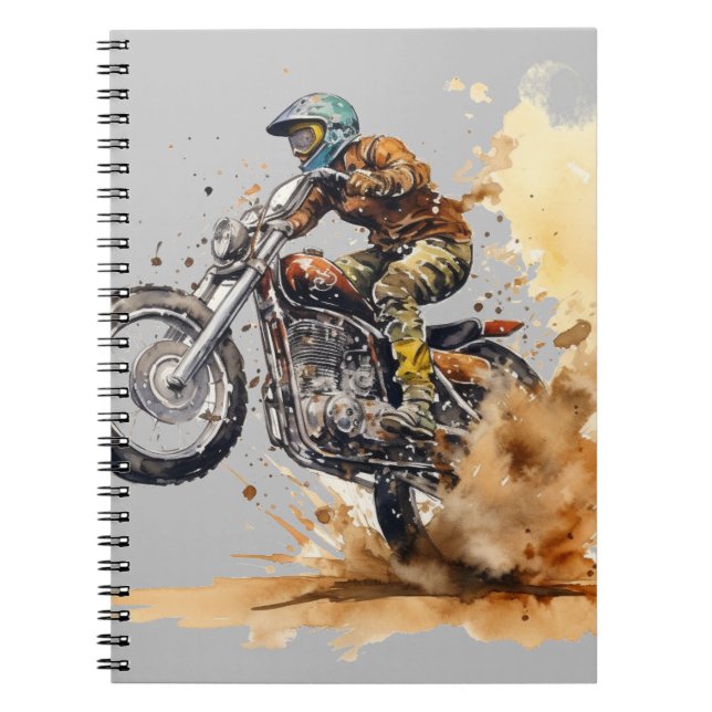 Caderno Espiral Gráfico de Ilustração de Ação de Motocross (Frente)