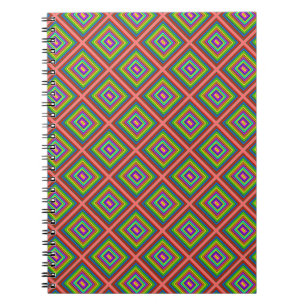 Caderno Espiral Gráfico de padrão geométrico quadrado colorido mod