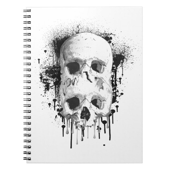 Caderno Espiral Gráfico de respingo de tinta preta Skull Drip (Frente)