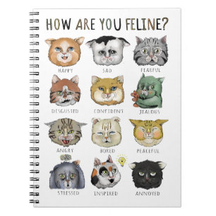 Caderno Espiral Gráfico de Sentimentos de Gatos Divertidos Como Vo