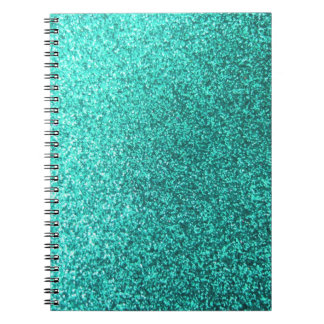 Caderno Espiral Gráfico do brilho do falso de turquesa