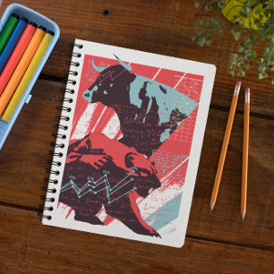 Caderno Espiral Gráfico Minimalista de Touro e Urso do Mercado de