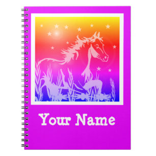 Caderno Espiral gráfico rosa-cavalo selvagem, personalizado