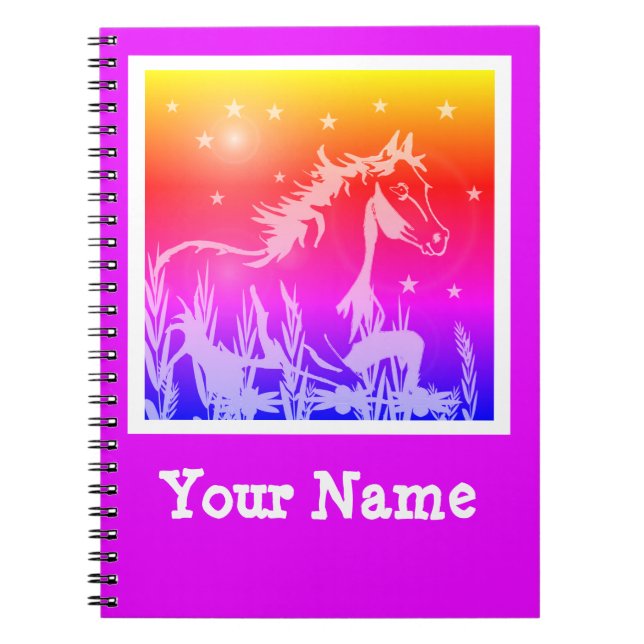 Caderno Espiral gráfico rosa-cavalo selvagem, personalizado (Frente)