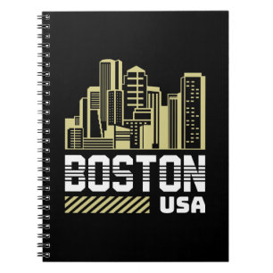 Caderno Espiral Gráficos da Silhueta de Boston EUA   Cidade Urbana