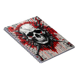 Caderno Espiral Grafite do crânio - Vermelho, Preto e Recarregado