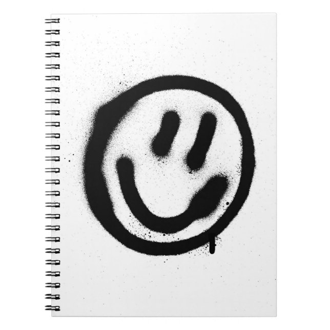 Caderno Espiral grafite sorrindo emoticon facial a preto no branco (Frente)