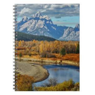 Caderno Espiral Grand Teton Mountain River View no outono