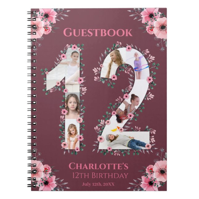 Caderno Espiral Grande 12 Birthday Rapariga Fotografia Collage Flo (Frente)