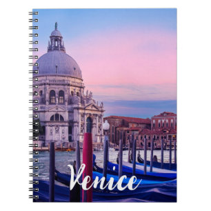 Caderno Espiral Grande Canal com gondolas e igreja em Veneza