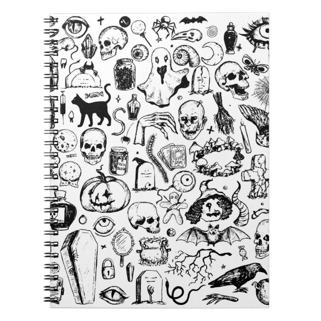 Caderno Espiral Grande coleção de rabiscos de halloween. Vinta des (Frente)