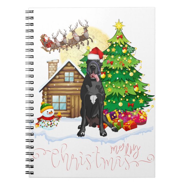 Caderno Espiral Grande dane, amante de cachorro de Natal (Frente)