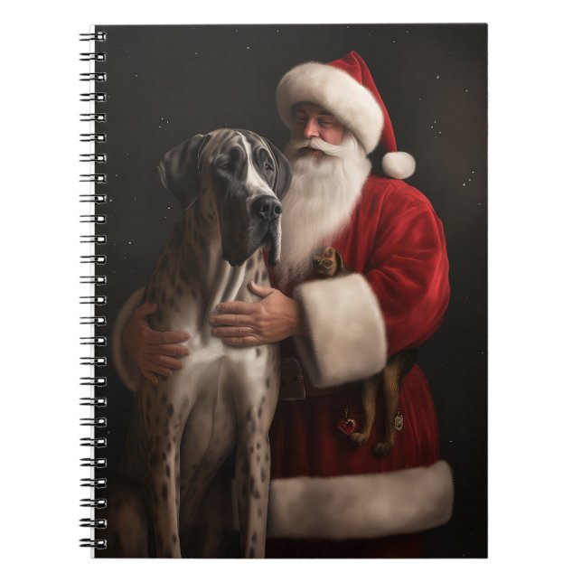 Caderno Espiral Grande Dane Com Papai Noel Natal Festivo (Frente)