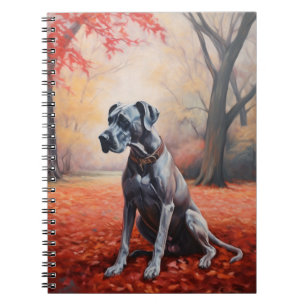 Caderno Espiral Grande dinamarquês nas folhas de outono inspira-se