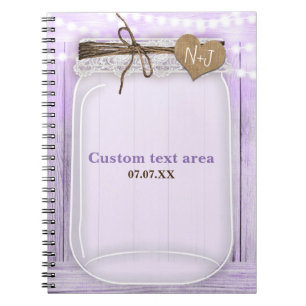 Caderno Espiral Grande Jarra de Mason & Luzes Lavanda Diário Rústi