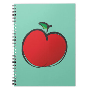 Caderno Espiral Grande Maçã Vermelha Desenhando em um Fundo Verde