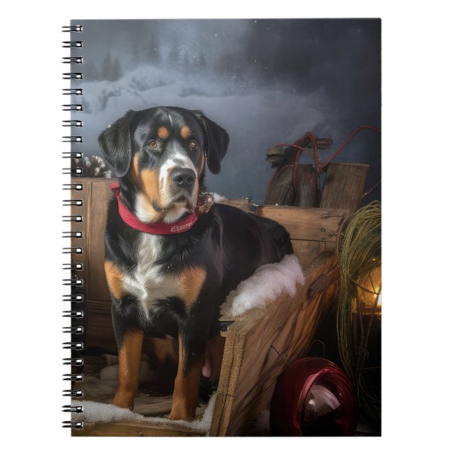 Caderno Espiral Grande Montanha Suiça Snowy Sleigh Natal (Frente)