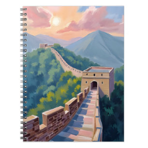 Caderno Espiral Grande Muralha da China Pintura de Viagem Aquare