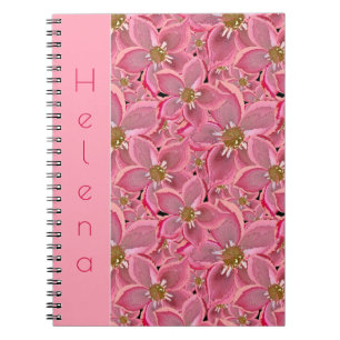 Caderno Espiral Grandes flores rosa.