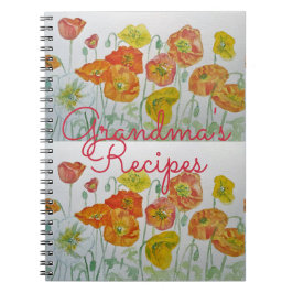 Caderno Espiral Grandma's Recipes red Poppy Watercolour Notebook