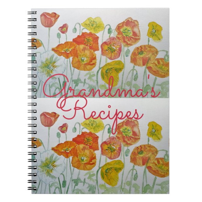 Caderno Espiral Grandma's Recipes red Poppy Watercolour Notebook (Frente)