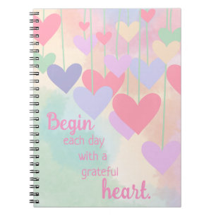 Caderno Espiral Grata Coração Cor-de-Rosa Púrpura Verde Gratidão