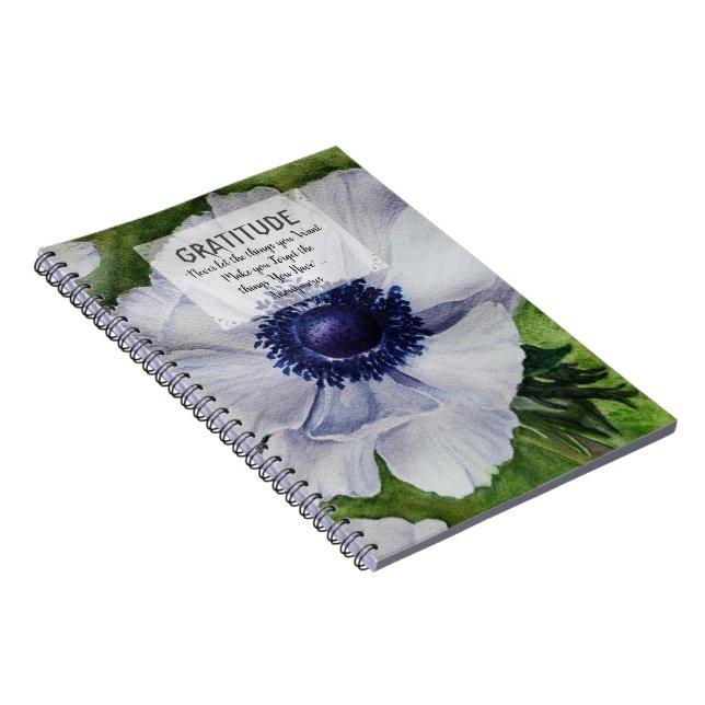 Caderno Espiral Gratidão da Flor do Anêmone Branco (Lado Direito)