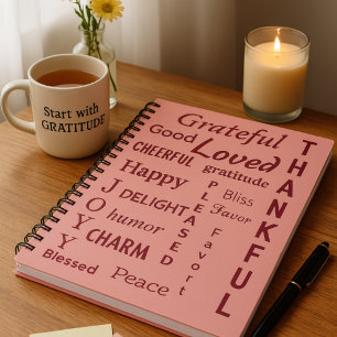 Caderno Espiral Gratidão Rosa bonito