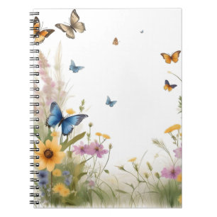 Caderno Espiral Graus E Borboletas De Flores Selvagens Por Aquarel