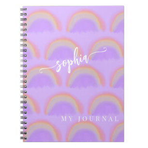 Caderno Espiral Gravata pastel arco-íris tingimento aguarela nome